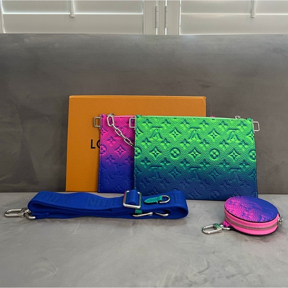 NWT Louis Vuitton Trio Pouch Taurillon Illusion Blue/Pink - Picture 7 of 11